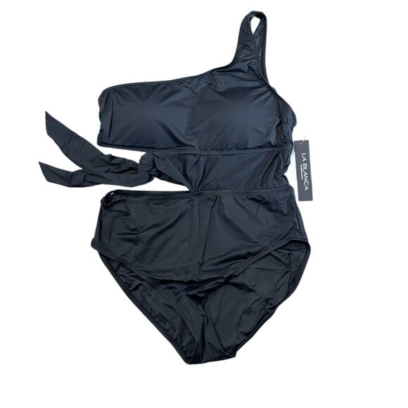 NWT! La Blanca Island Goddess One Shoulder Tie One Piece Swimsuit - Size 16 - Picture 5 of 7